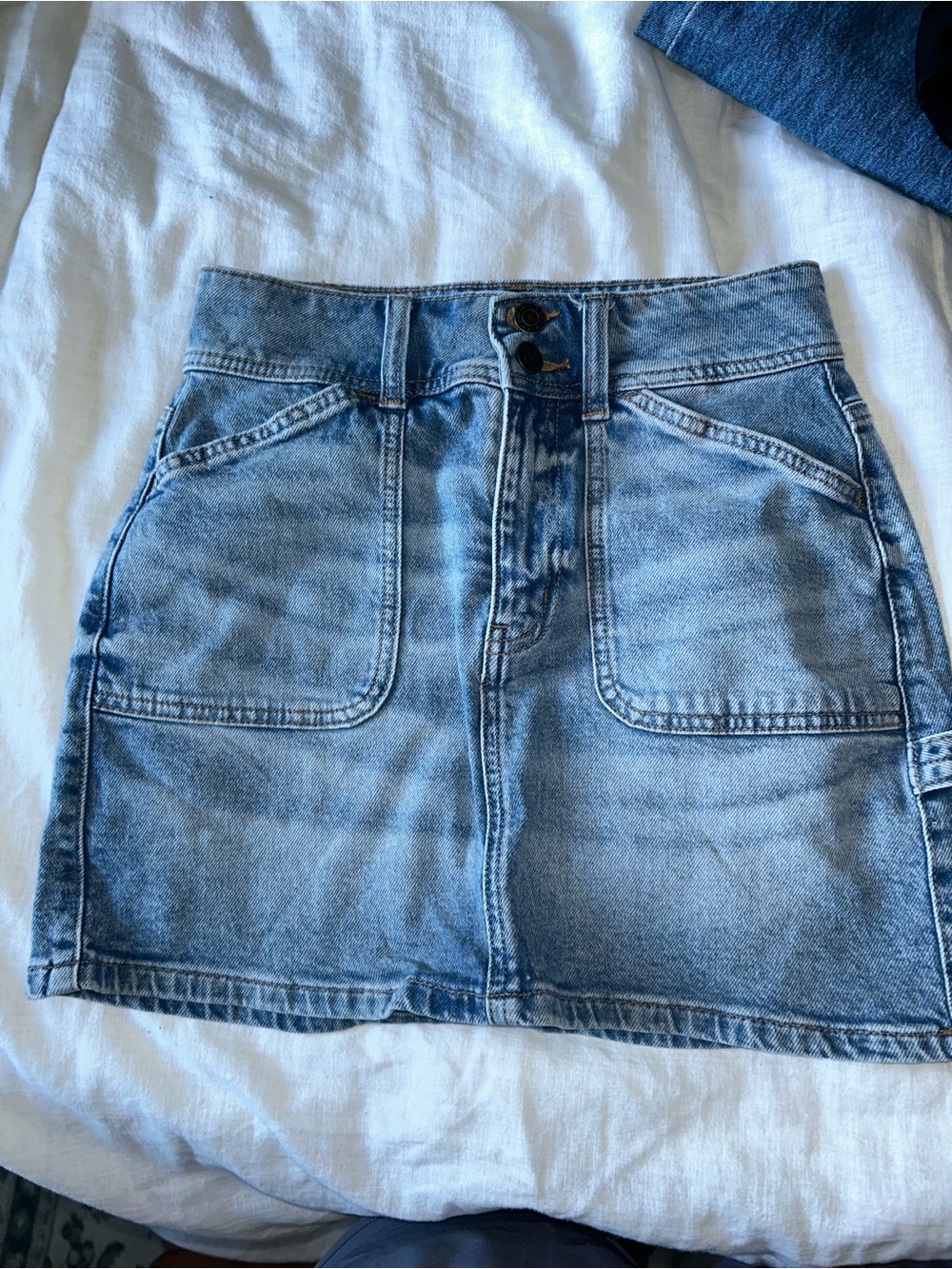 SO Light Blue Denim Mini Skirt with Front Patch Pockets